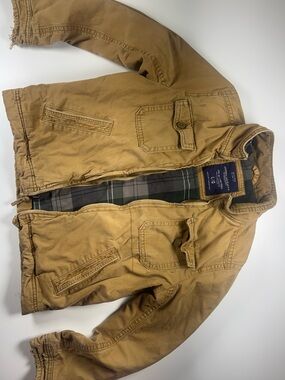 American Eagle Outfitters Tan Cotton Field Jacket with Plaid Lining
